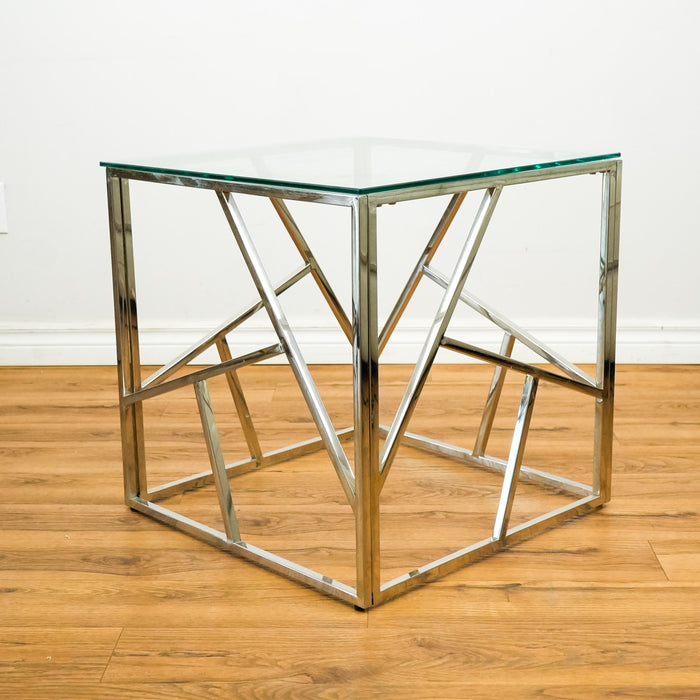 Dallas 22-Inch Square Glass Top End Table in Chrome Frame