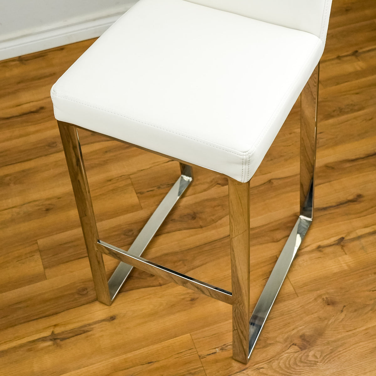 Architect 16-inch Square White Counter Stool with Backrest