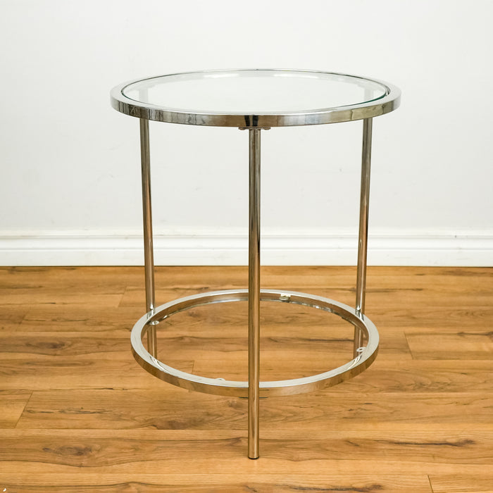 Glass 2-Level 20-Inch Diameter Round Side Table with Chrome Legs