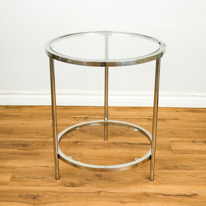 Glass 2-Level 20-Inch Diameter Round Side Table with Chrome Legs