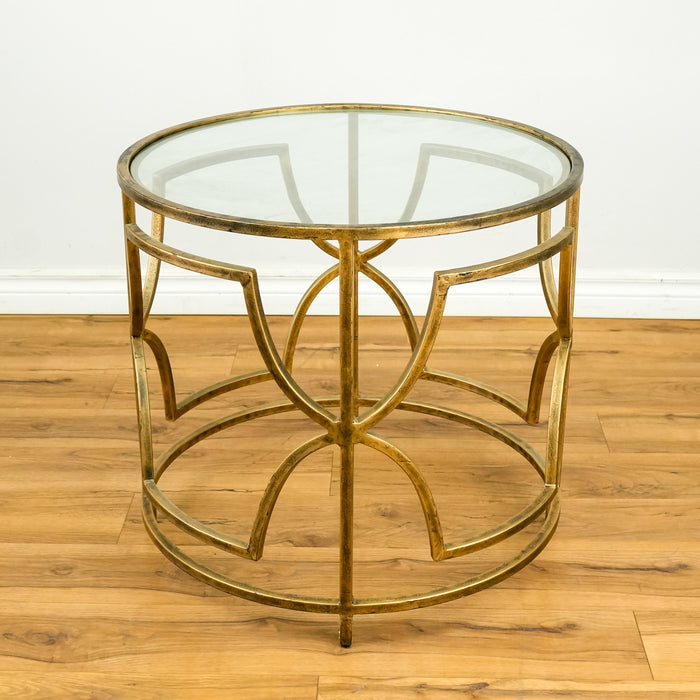 Edward 24-Inch Dia. Round Side Table in Rustic Brass Finish Frame