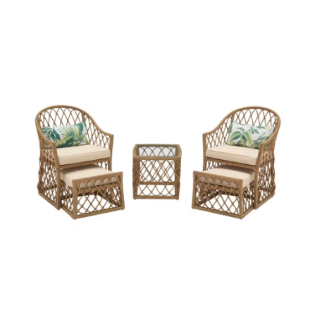 Long Beach 5-Piece Steel Outdoor Patio Conversation Seating Set with Beige Cushions