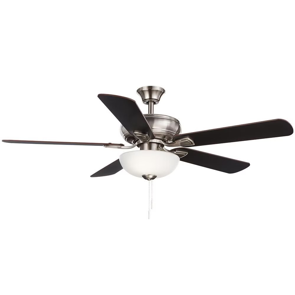 Hampton Bay Rothley II 52-inch Indoor Brushed Nickel Ceiling Fan with Reversible Blades & LED Light Kit