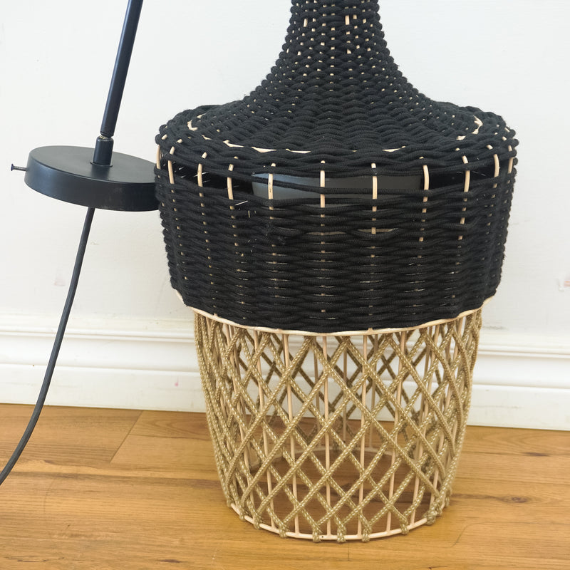 Hannah Outdoor Pendant Light – Black Top, Beige Bottom