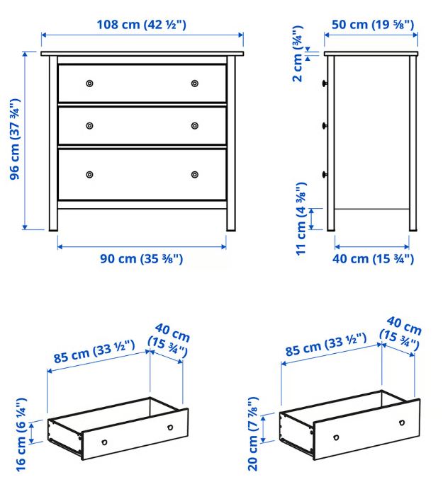 IKEA HEMNES White 3-Drawer Dresser