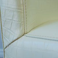 High Straight Back Leather Chair in Croco White