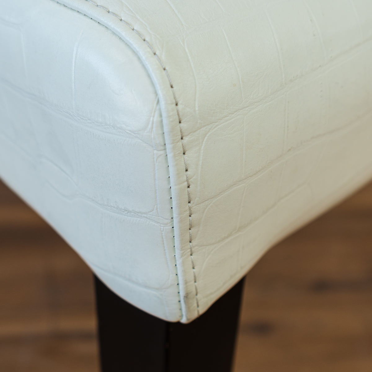 High Straight Back Leather Chair in Croco White