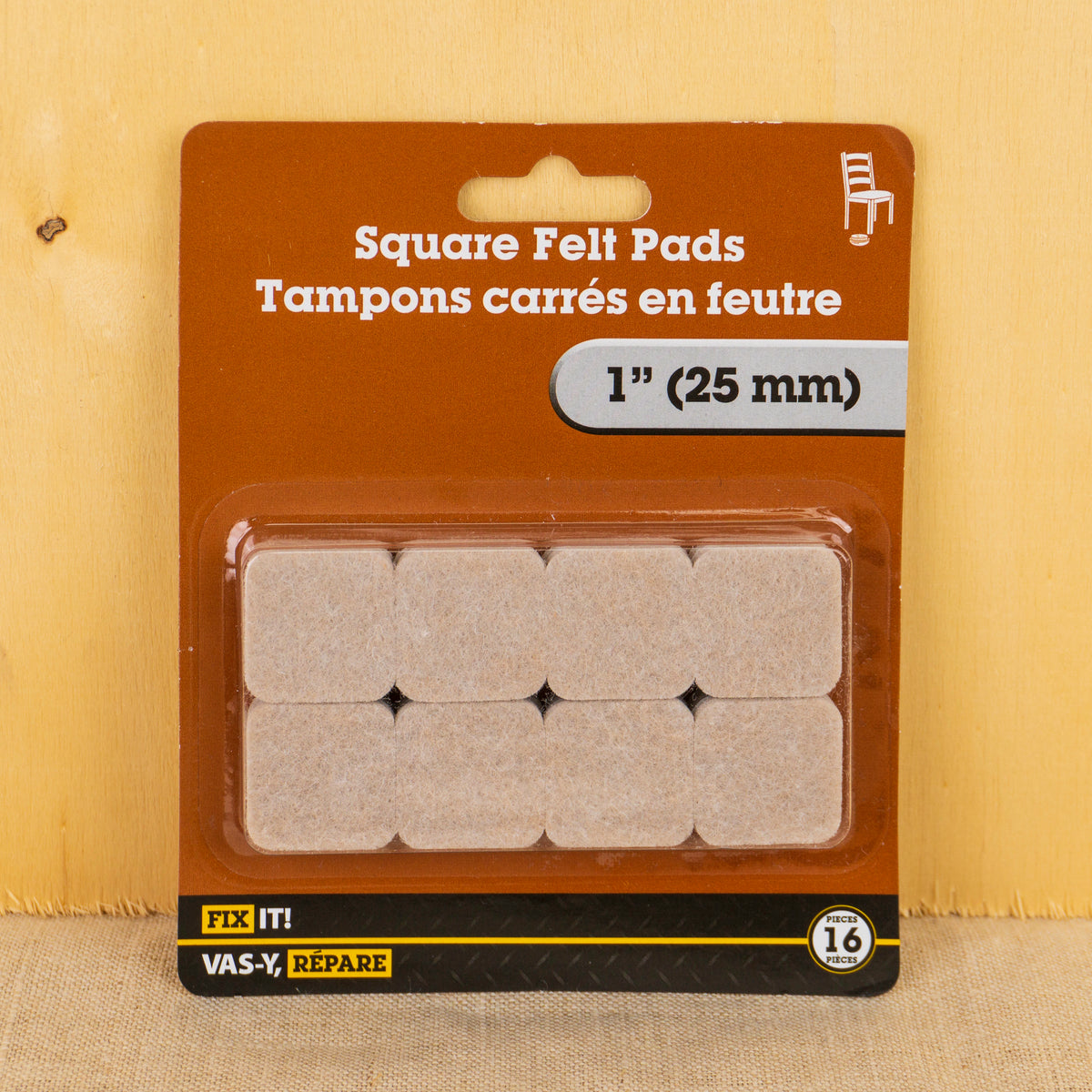 Felt Pads 1" Square Oatmeal 16PC