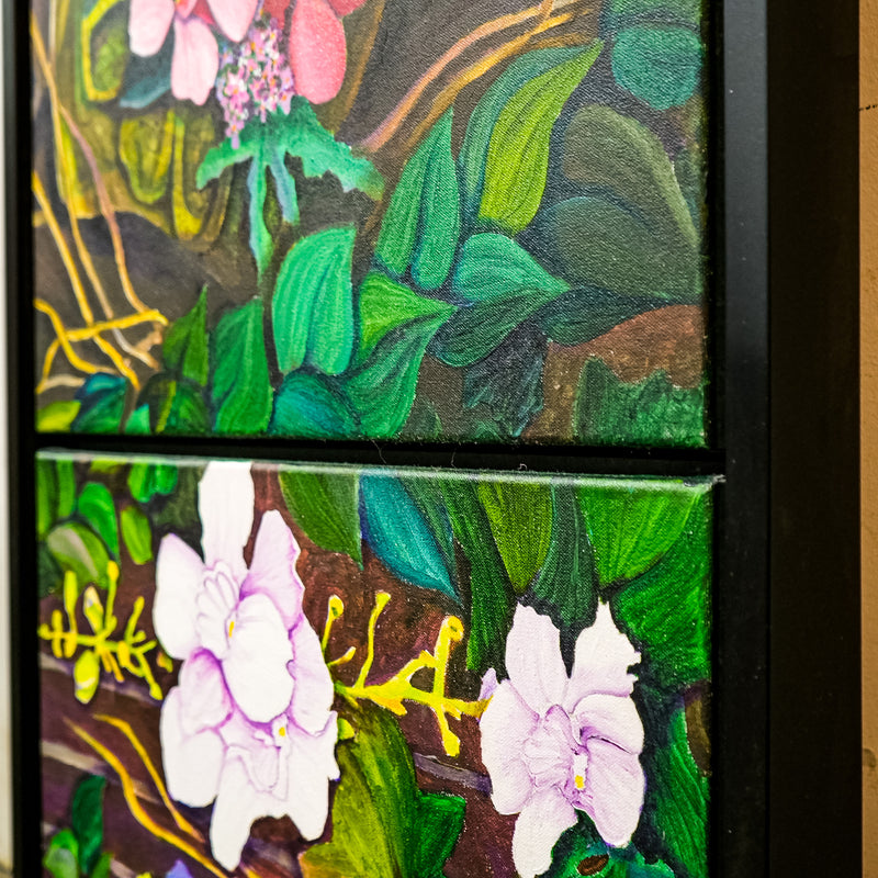 Framed Triple Floral Canvas Artwork – 51.5x22.5-Inch