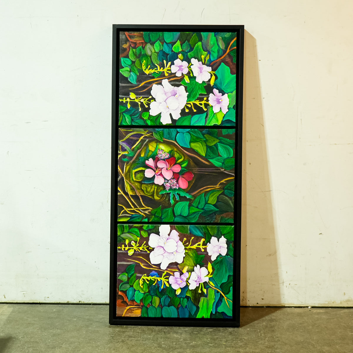 Framed Triple Floral Canvas Artwork – 51.5x22.5-Inch