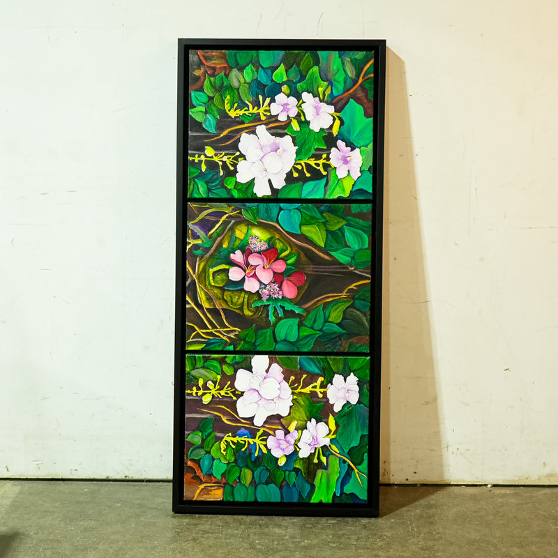 Framed Triple Floral Canvas Artwork – 51.5x22.5-Inch