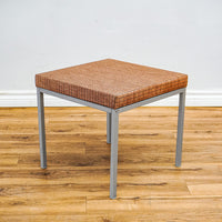 Square 18-Inch Side Table with Flat Upholstered Top and Grey Frame
