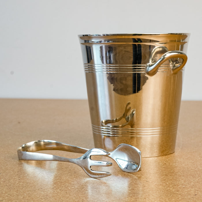 Decorative 5.75-Inch Tall Ice Bucket in Stainless Steel with Tongs