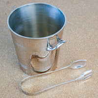 Decorative 5.75-Inch Tall Ice Bucket in Stainless Steel with Tongs