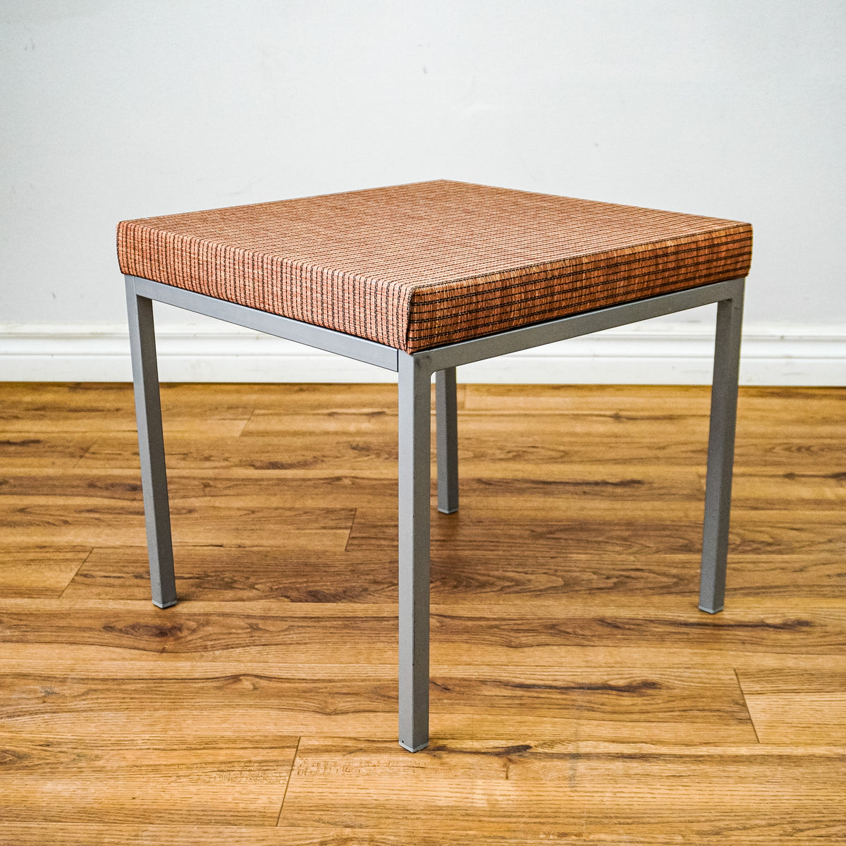 Square 18-Inch Side Table with Flat Upholstered Top and Grey Frame