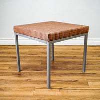 Square 18-Inch Side Table with Flat Upholstered Top and Grey Frame