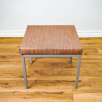 Square 18-Inch Side Table with Flat Upholstered Top and Grey Frame