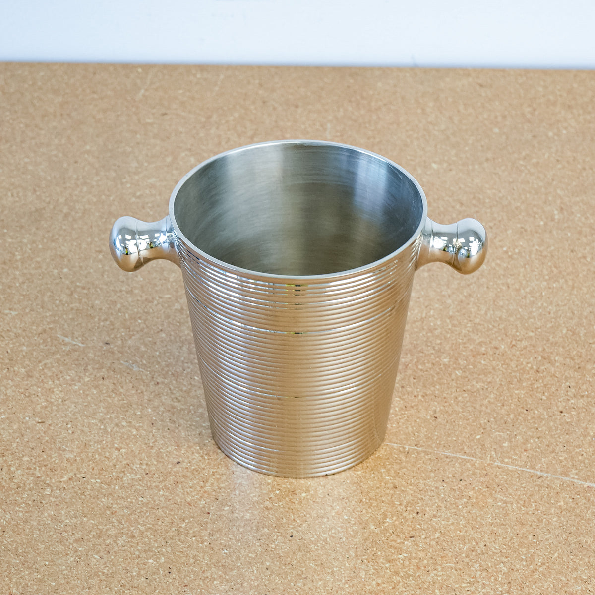 Decorative 5.75-Inch Tall Ice Bucket in Ribbed Stainless Steel