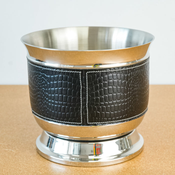 Decorative Leather and Stainless Steel 9.5x8-Inch Vessel