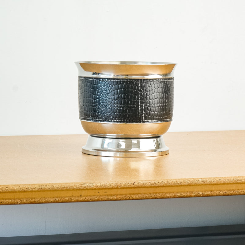 Decorative Leather and Stainless Steel 9.5x8-Inch Vessel