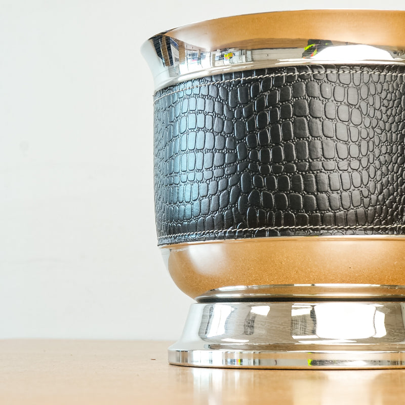 Decorative Leather and Stainless Steel 9.5x8-Inch Vessel