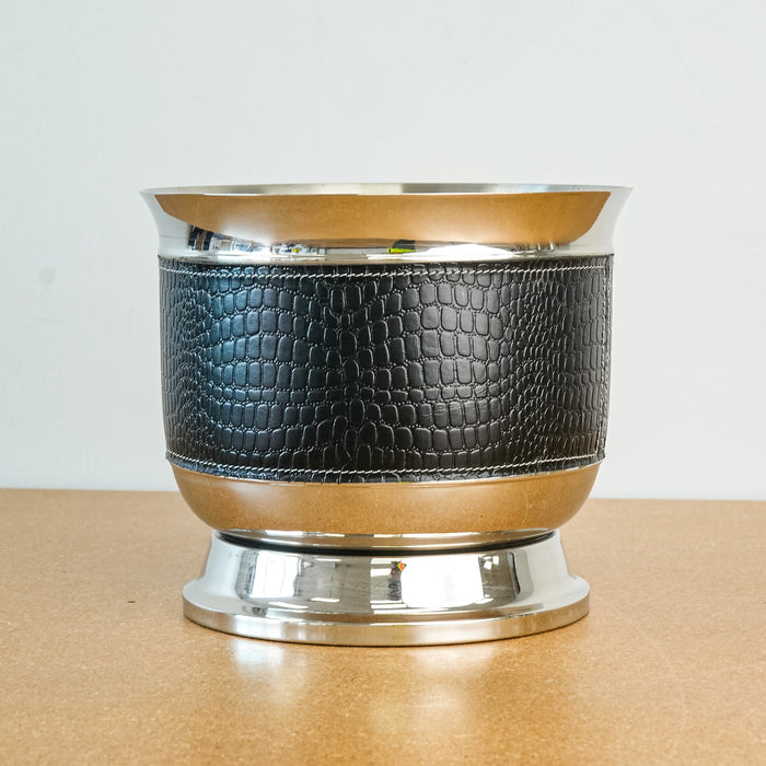 Decorative Leather and Stainless Steel 9.5x8-Inch Vessel