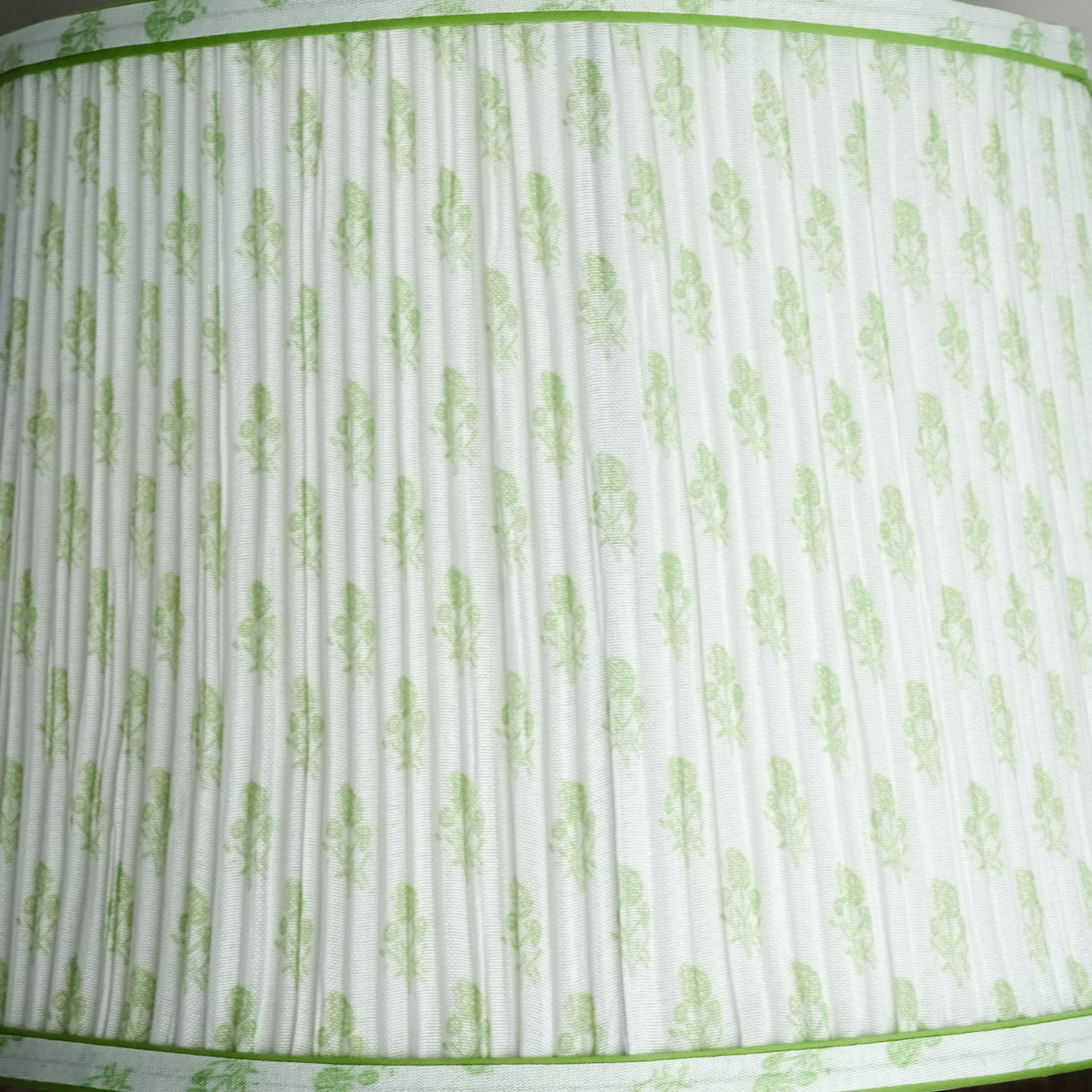Lamp Shade in White, 12-14" Diameter with Green Floral Pattern