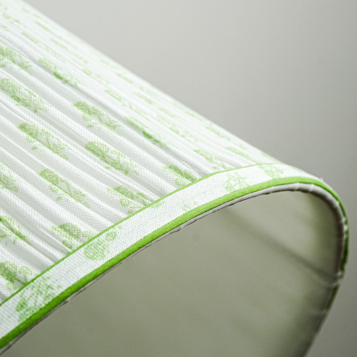 Lamp Shade in White, 12-14" Diameter with Green Floral Pattern