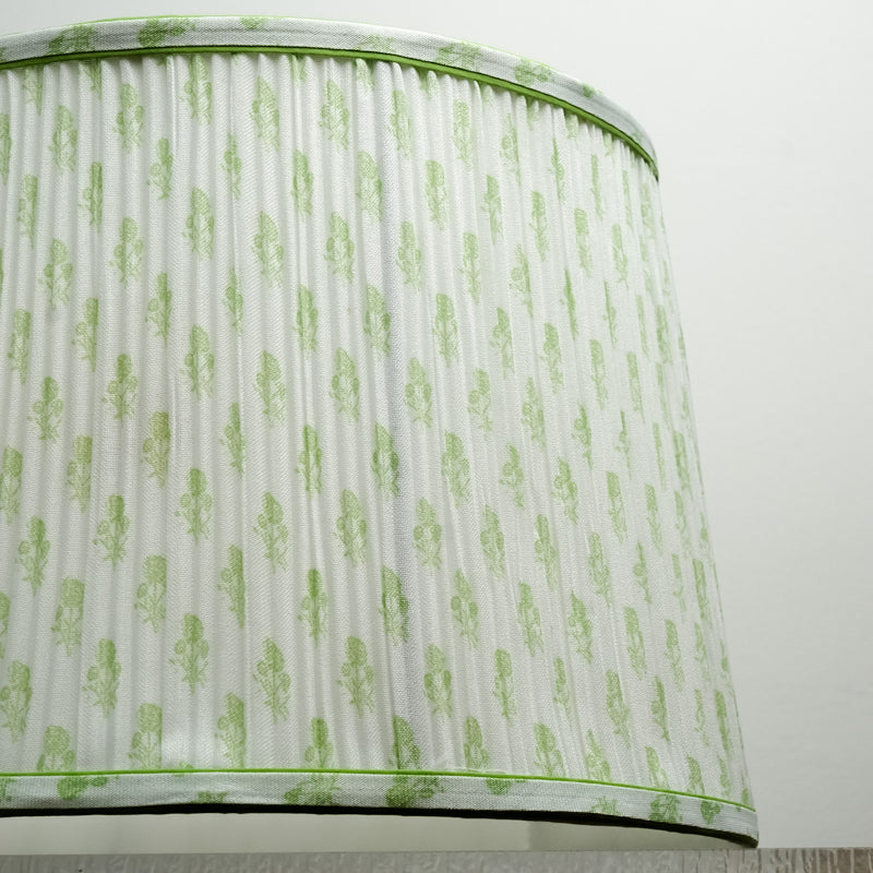 Lamp Shade in White, 12-14" Diameter with Green Floral Pattern