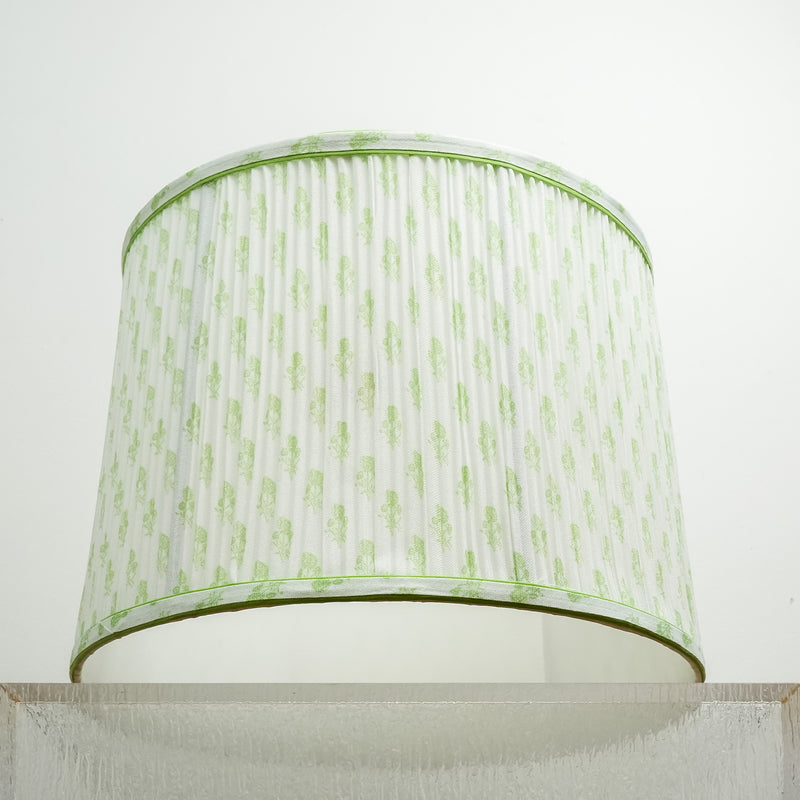 Lamp Shade in White, 12-14" Diameter with Green Floral Pattern