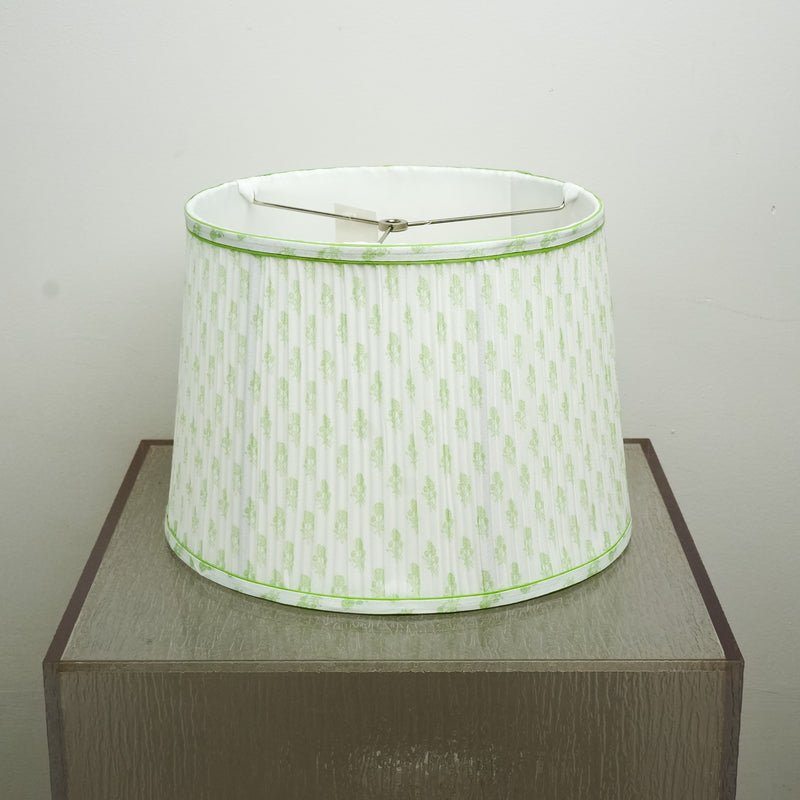 Lamp Shade in White, 12-14" Diameter with Green Floral Pattern