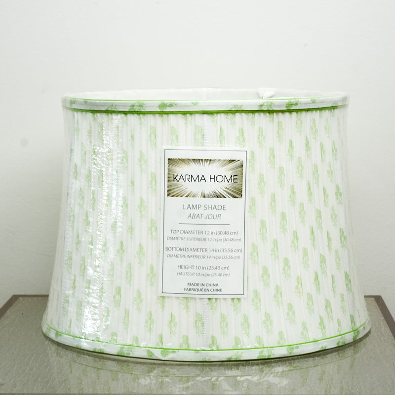 Lamp Shade in White, 12-14" Diameter with Green Floral Pattern