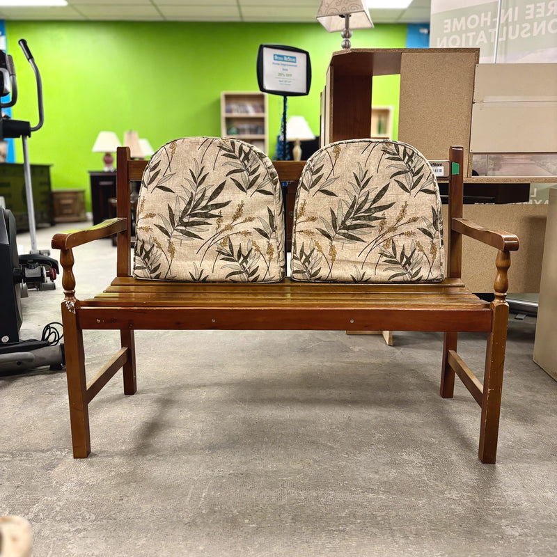 Wooden Slatted Bench 47x35-Inch with Cushioned Seats