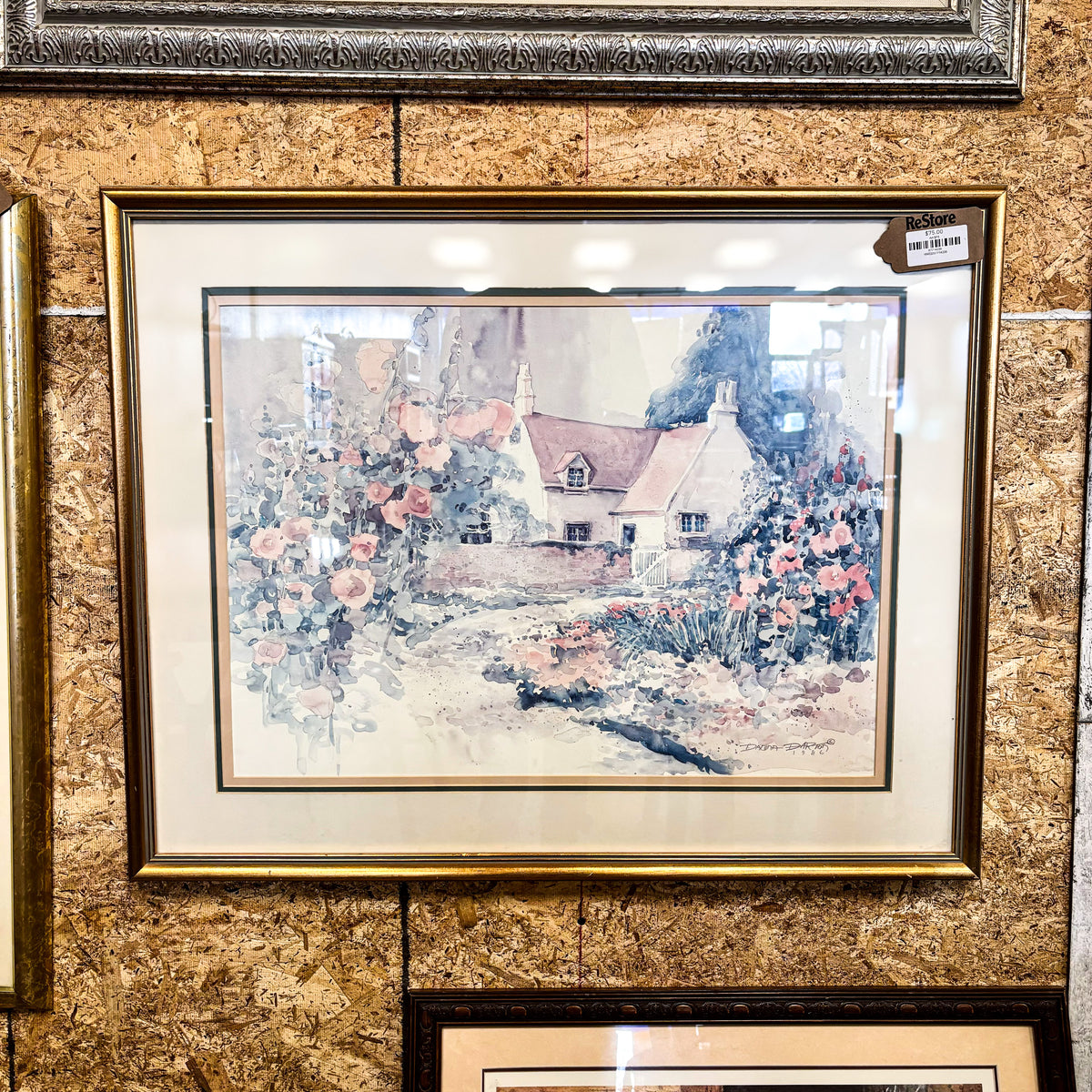 34x27-Inch Framed Cottage Artwork by Dalina Darton – 1986