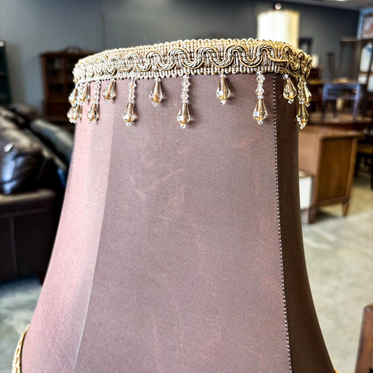 Polished Gold Table Lamp with Crystal Beaded Shade, 25-Inch Height
