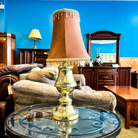 Polished Gold Table Lamp with Crystal Beaded Shade, 25-Inch Height