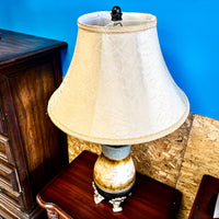 Sculpted Wooden Designer Table Lamp with Fabric Shade, 39-Inch Height