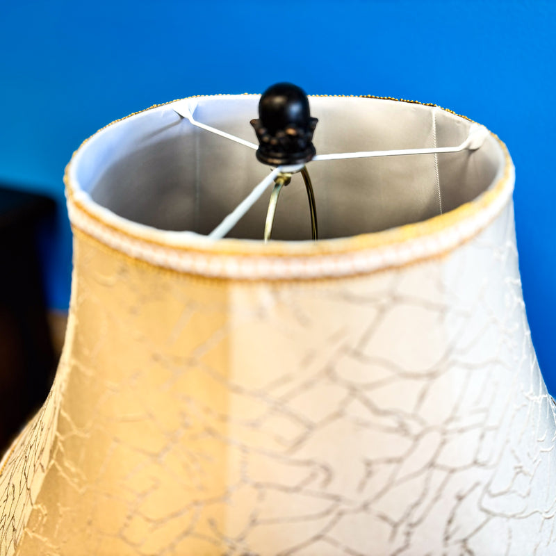 Sculpted Wooden Designer Table Lamp with Fabric Shade, 39-Inch Height