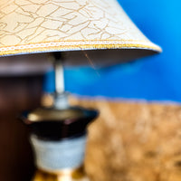 Sculpted Wooden Designer Table Lamp with Fabric Shade, 39-Inch Height
