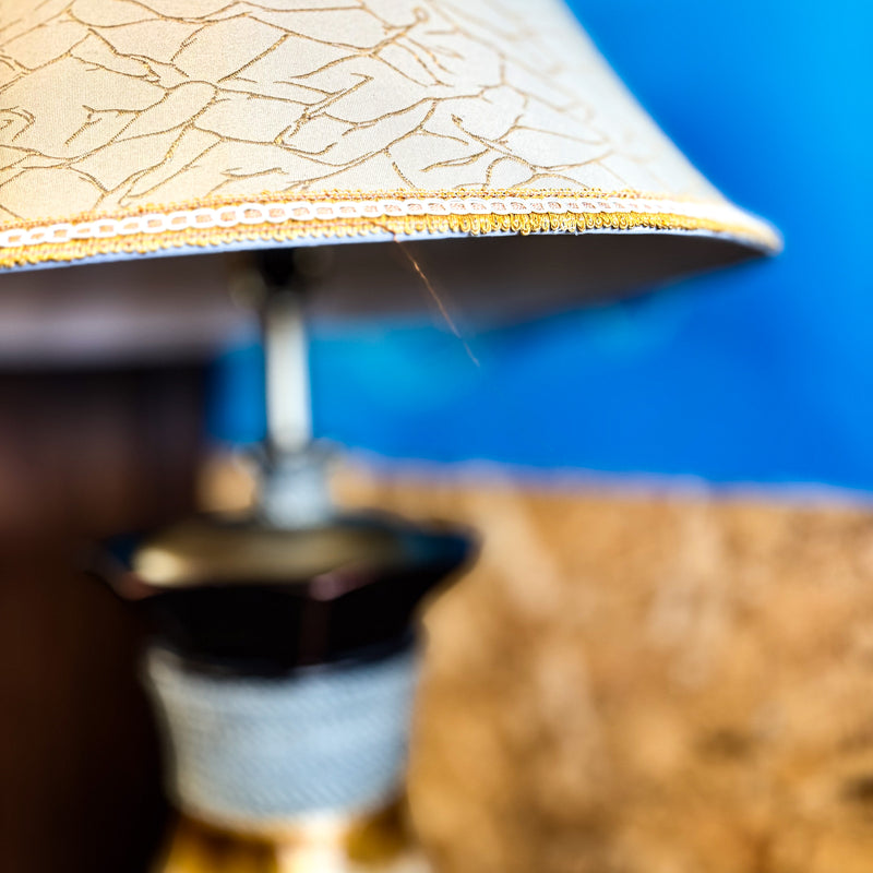 Sculpted Wooden Designer Table Lamp with Fabric Shade, 39-Inch Height