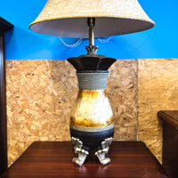 Sculpted Wooden Designer Table Lamp with Fabric Shade, 39-Inch Height