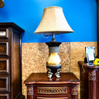 Sculpted Wooden Designer Table Lamp with Fabric Shade, 39-Inch Height