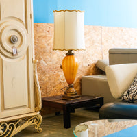 Retro Glass and Brass Table Lamp, 43-Inch Height