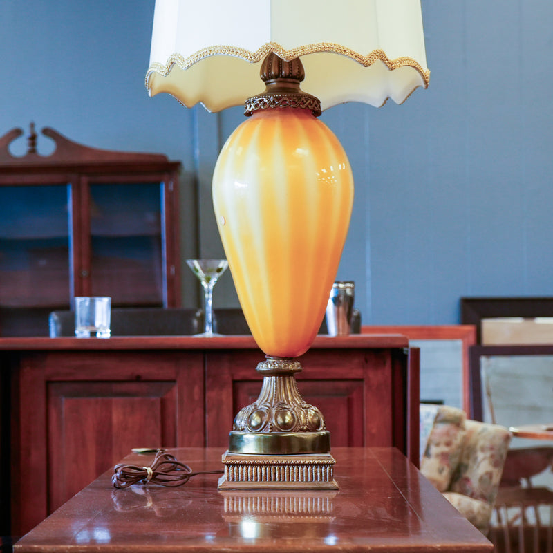 Retro Glass and Brass Table Lamp, 43-Inch Height