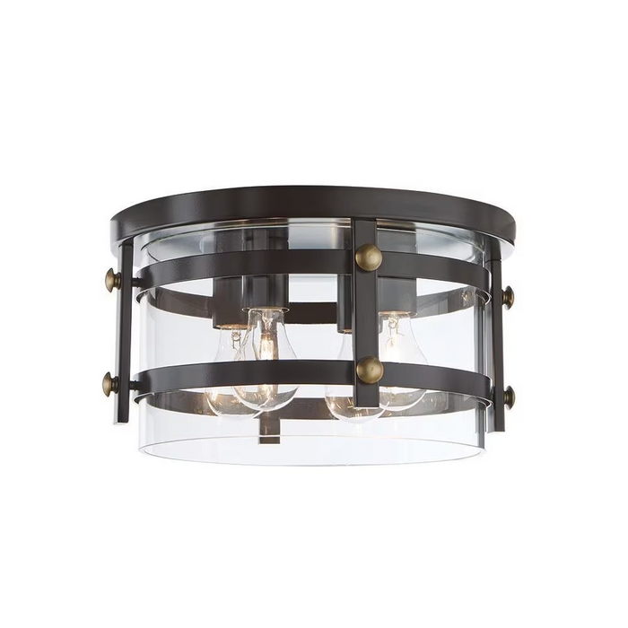 Home Decorators Collection 13.88-inch 4-Light Oil-Rubbed Bronze Flush Mount Ceiling Light Fixture with Clear Glass Shade