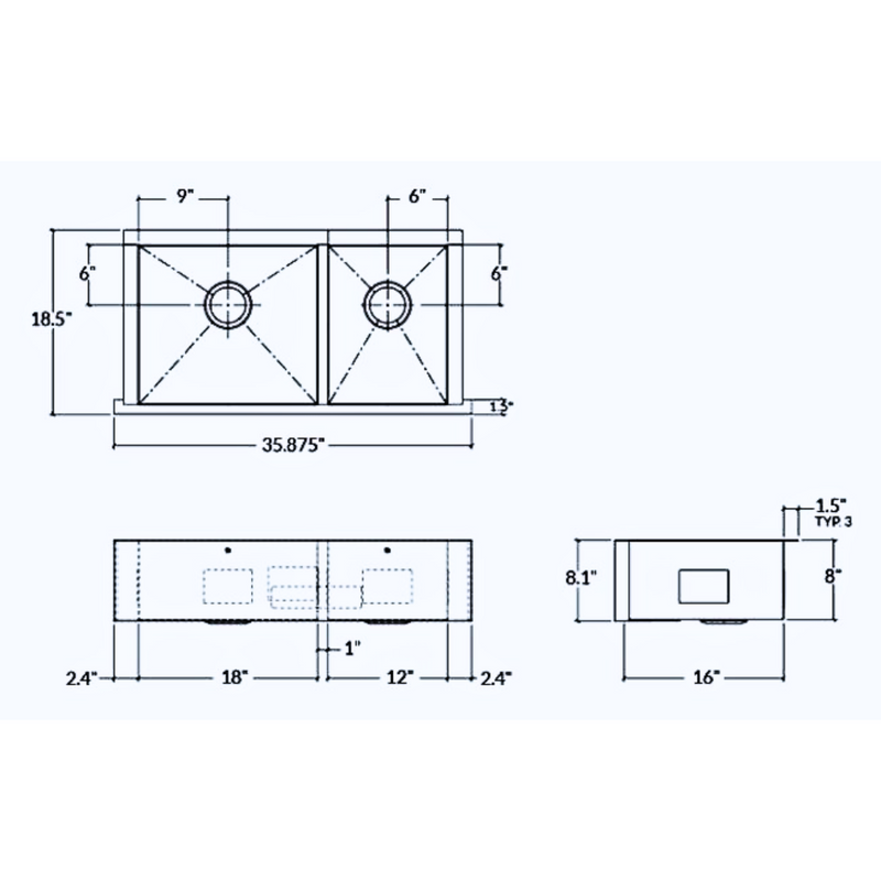 Prochef ProInox H0 60/40 Double Bowl Apron Kitchen Sink, 32x16x8-Inch – IHO-UAR-34188