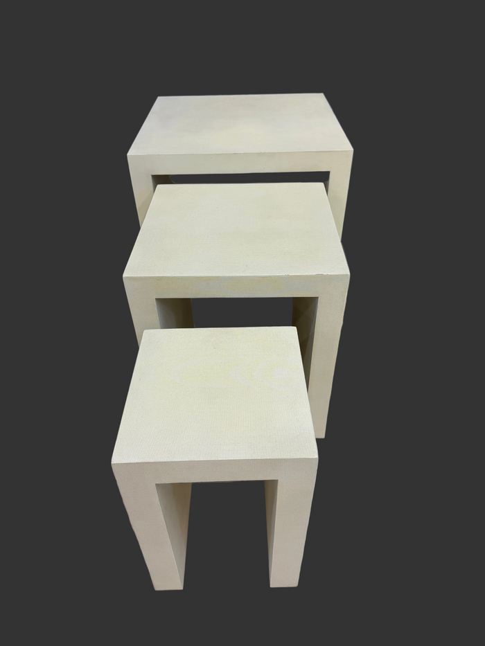 Authentic Jonathan Adler Set of 3 Nesting Tables – Cream Textured Finish