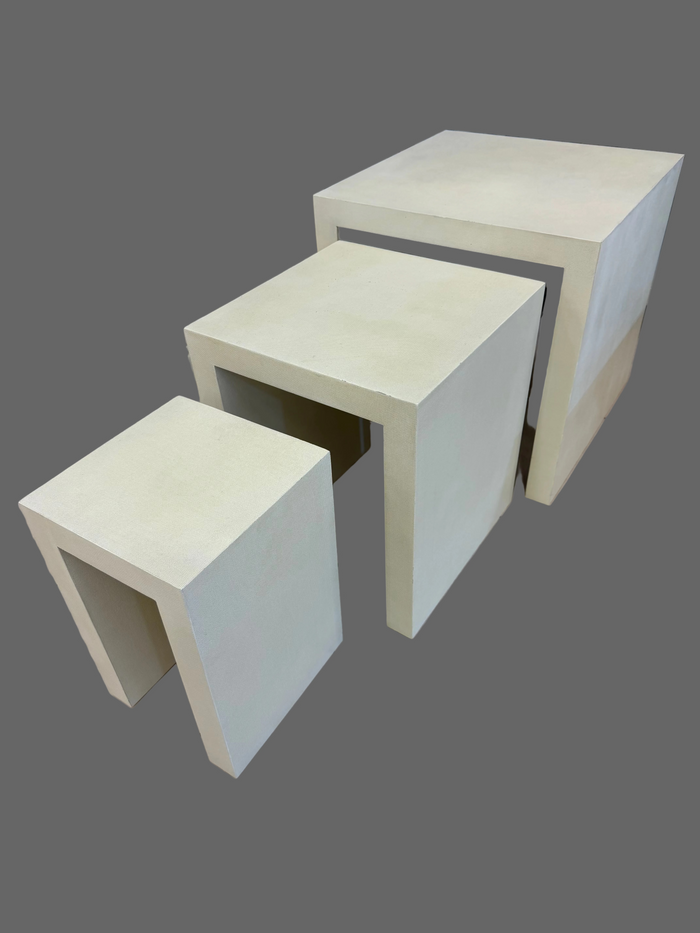 Authentic Jonathan Adler Set of 3 Nesting Tables – Cream Textured Finish
