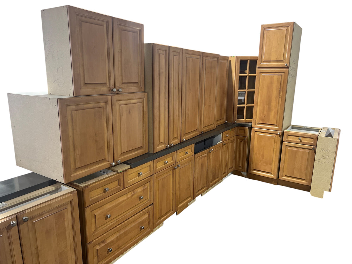 Wood Finish Kitchen - cabinets W/ countertops