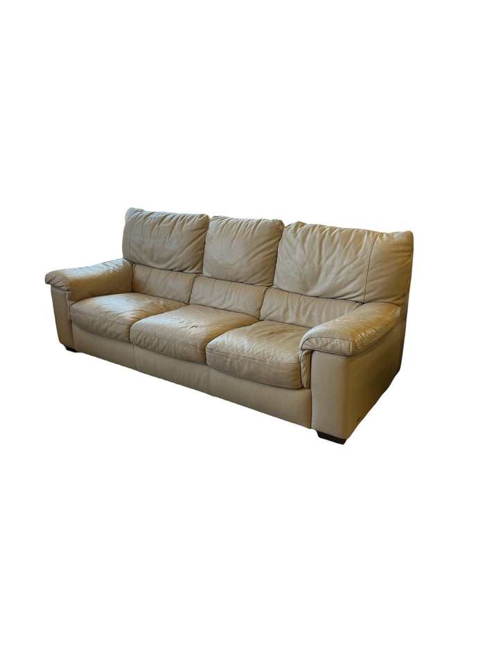 3 Seater Cream Toned Leather Sofa